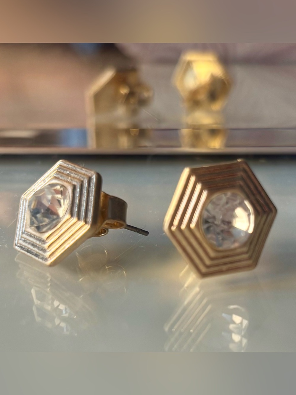 Anthropologie Gold Hexagon Stud Earrings with Vintage Vibes